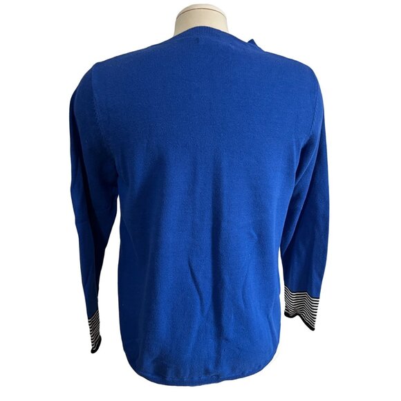 Ten-Oh-8 Royal Blue Heart Cotton Sweater Sz Medium Womens Long Sleeve with Strip - Picture 7 of 7